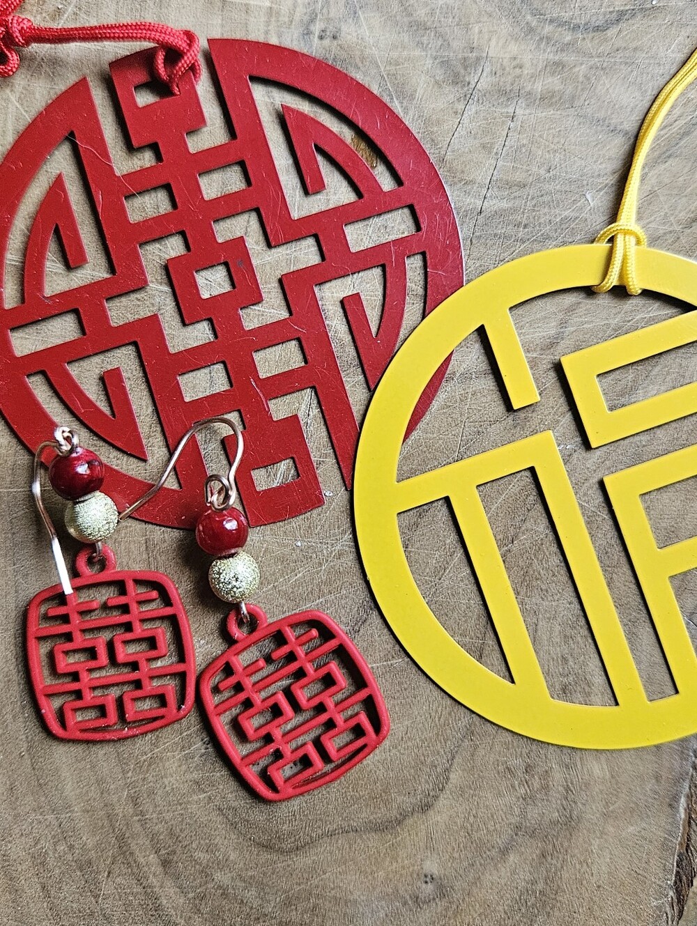 Handmade Red Chinese Double Happiness Earrings (Wedding Bridal Shower)